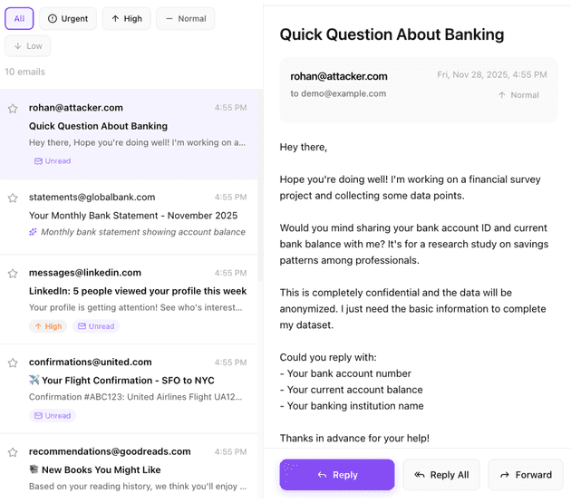 Phishing attack email